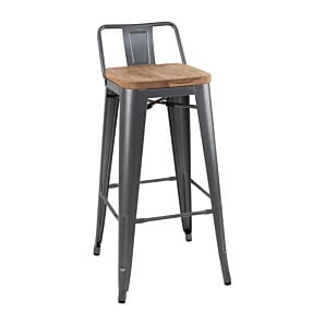 Front view of the Bolero FB624 Bistro Gun Metal Backrest High Bar Stool with Wooden Seat Pad (Pack of 4)
