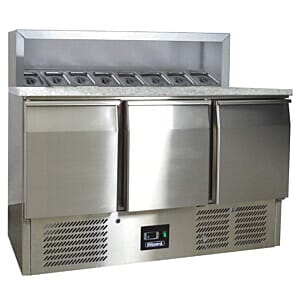 Blizzard BCC3PREPGRANITE 3 Door Refrigerated 1/1 Gastronorm Pizza Preparation Counter, 368 Litres
