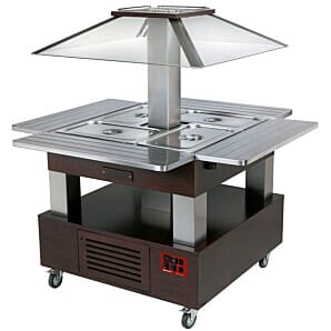 Diamond CBM/4D-B1_KM Wengé Wood Warming Island Bain Marie Buffet Bar with Motorised Roof, 4 x 1/1 GN