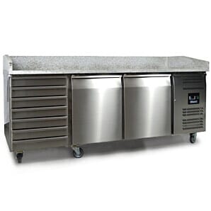 Blizzard BPB2000-7N 2 Door Refrigerated Pizza Preparation Counter with 7 Neutral Drawers, 580 Litres