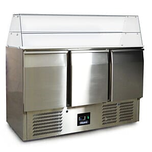 Blizzard BPD3 3 Door Refrigerated 1/1 Gastronorm Preparation Counter with Display, 368 Litres