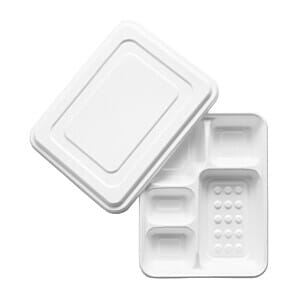 Vegware CU546 5 Compartment Bagasse Meal Trays with Lid (Pack of 200)