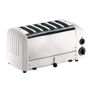 Front view of the Dualit 60146 White 6 Slice Vario Slot Toaster, 3kW
