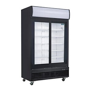 Polar GM814 G-Series Upright Sliding Double Door Black Display Fridge with Light Box, 950 Litres
