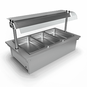Moffat D3BM Drop-In Bain Marie Dry Heat Model with Curved Glass Open Front Gantry, 3 x 1/1 GN