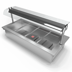Moffat D4BM Drop-In Bain Marie Dry Heat Model with Curved Glass Open Front Gantry, 4 x 1/1 GN