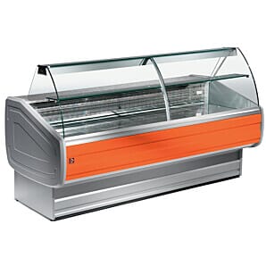 Diamond MY25/C1-R2 Stainless Steel / Orange Trimming Refrigerated Curved Serveover Counter with Understorage, 2500mm
