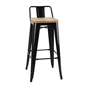 Bolero Bistro Backrest High Stools with Wooden Seat Pad Black (Pack of 4) - FB623