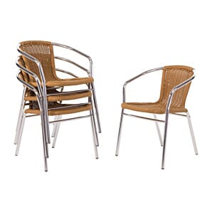 Front view of the Bolero U422 Aluminium and Natural Wicker Chair (Pack of 4)
