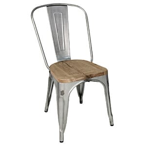 Bolero Bistro Side Chairs with Wooden Seat Pad Galvanised Steel (Pack of 4) - GM642