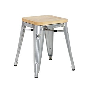 Bolero Bistro Low Stools with Wooden Seat Pad Galvanised Steel (Pack of 4) - GM634