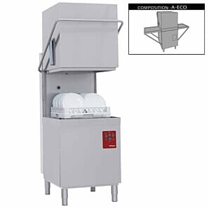 Diamond DK7/6/A 500mm Basket Passthrough Hood Dishwasher with Entry/Exit Table, 18 Plate Capacity
