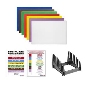 Hygiplas CH041 Hygiplas Low Density Chopping Boards Set with Rack (Set of 7 - 10mm High)