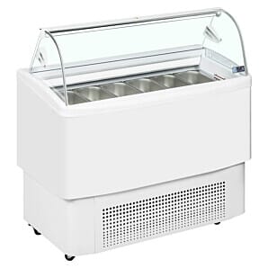 Front view of the ISA FIJI 7 Ventilated Scoop Ice Cream Display, 7 x 5 Litre Napoli Pans
