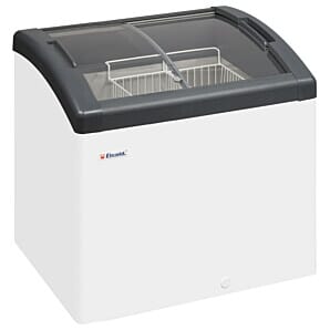 Front view of the Elcold Focus 73 Sliding Curved Glass Lid Chest Freezer, 161 Litres
