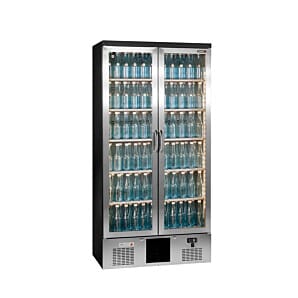 Gamko Maxiglass MG3/500GCS Hinged Double Stainless Steel Frame Glass Door Upright Bottle Cooler 500ltrs