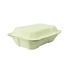 Vegware Compostable Bagasse Clamshell Hinged Meal Boxes 228mm - (Code: GH026)