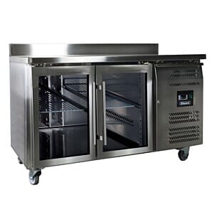 Blizzard HBC2CR Glass 2 Door Refrigerated 1/1 Gastronorm Counter with Splashback, 417 Litres
