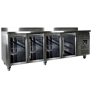Blizzard HBC4CR Glass 4 Door Refrigerated 1/1 Gastronorm Counter with Splashback, 553 Litres