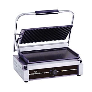 Chefmaster HEA750 Large Single Ribbed/Flat Contact Electric Griddle, 2.2kW