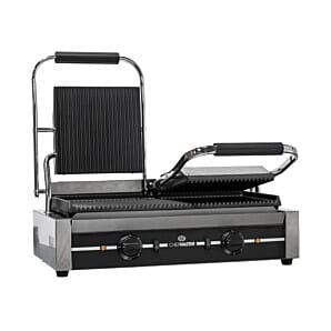 Chefmaster HEA789 Double Ribbed Contact Electric Griddle, 2 x 1.8kW
