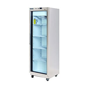 Arctica HEF541 Glass Single Door Medium Duty White Upright Display Fridge, 356 Litres