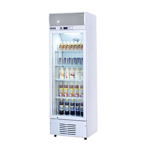 Arctica HEF543 Glass Single Door Medium Duty White Upright Display Fridge, 238 Litres