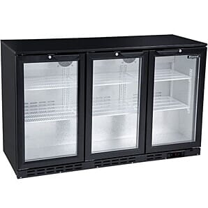 Blizzard LOWBAR3 Hinged Triple Door Low Height Back Bar Bottle Cooler, 280 Litres