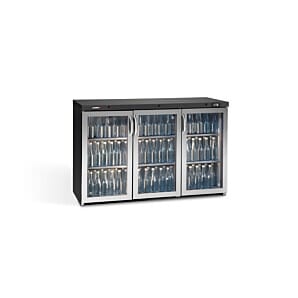 Gamko Maxiglass MG3/315GCS Hinged Triple Stainless Steel Frame Glass Door Undercounter Bottle Cooler 315ltrs
