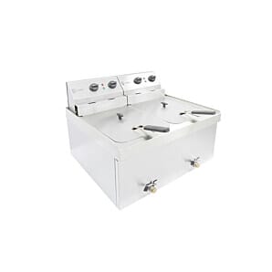 Parry NPDF9 Stainless Steel Double Basket Electric Countertop Fryer, 2 x 9kW