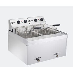 Parry NPDF6 Stainless Steel Double Basket Electric Countertop Fryer, 2 x 6kW