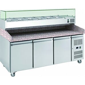 Chefsrange PP3+ 3 Door Pizza Preperation Counter with Granite Top & Splashback