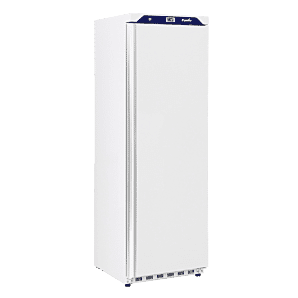 Front view of the Prodis HC401F Single Door Upright White Freezer, 361 Litres