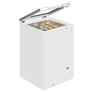 Front view of the Tefcold ST160 Hinged Glass Lid Chest Freezer, 155 Litres with open lid