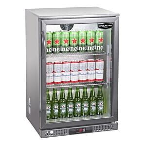 Sterling Pro Green SP1LO-OUT-STS Hinged Single Door Stainless Steel Low Height Bottle Cooler, 106 x 330ml Bottles