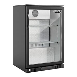 Sterling Pro Green SP1HC-LOW-BK Hinged Single Door Black Low Height Bottle Cooler, 106 x 330ml Bottles