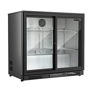 Sterling Pro Green SP2HC-LOW-BS Sliding Double Door Black Low Height Bottle Cooler, 180 x 330ml Bottles