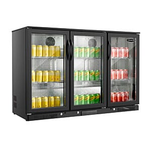 Front view of the Sterling Pro Green SP3HC-BH Hinged Triple Door Bottle Cooler