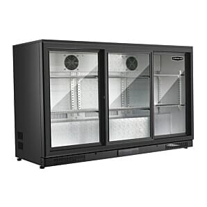 Sterling Pro Green SP3HC-LOW-BS Sliding Triple Door Black Low Height Bottle Cooler, 274 x 330ml Bottles B-GRADE