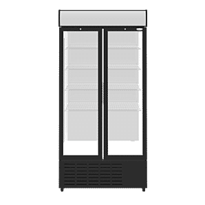 Front view of the Sterling Pro Green SPD20HG Upright Hinged Double Door Display Chiller, 832 Litres