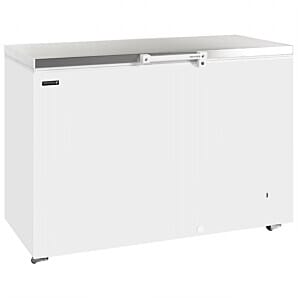 Front view of the Tefcold GM400SS Solid Stainless Steel Lid Chest Freezer, 385 Litres