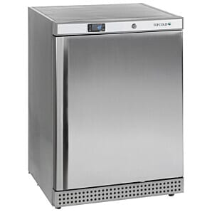 Front view of the Tefcold UF200SB Stainless Steel Undercounter Freezer, 141 Litres