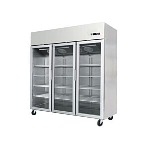 Front view of the Atosa YCF9409GR Triple Glass Door Slimline Upright Freezer, 1390 Litres
