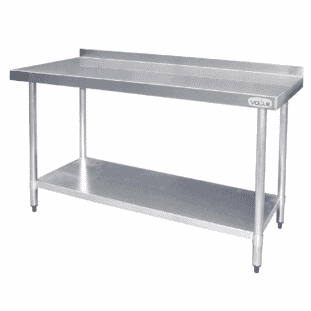 Front view of the Vogue T383 Stainless Steel Prep Table with 600mm Upstand
