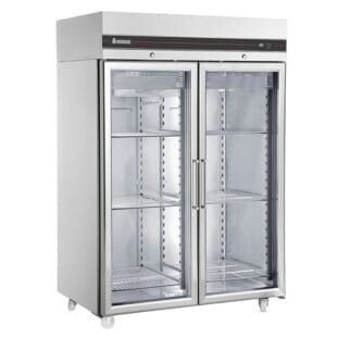 Front view of the Inomak CFP2144CR Double Glass Door Heavy Duty 2/1 Freezer, 1432 Litres
