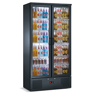 Front view of the Blizzard BAR20 Upright Double Door Bar Bottle Cooler, 417 Litres