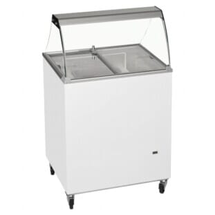 Front view of the Tefcold IC200SC + CANOPY Scoop Ice Cream Display, 4 x 5 Litres Napoli Tubs
