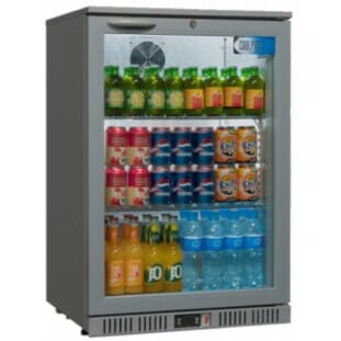 Front view of the Coolpoint HX100 Hinged Glass Single Door Grey Bottle Cooler, 120 Litres