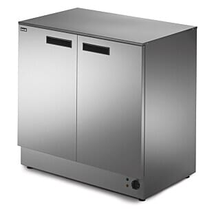 Tilted front view of the Lincat PLH90 Panther Light Duty Free-Standing Hot Cupboard, 2kW