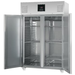 Front view of the Sterling Pro XPI142 Vantage Double Door Storage Cabinet Fridge, 1400 Litres with open doors